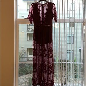 Maroon maxi lace dress